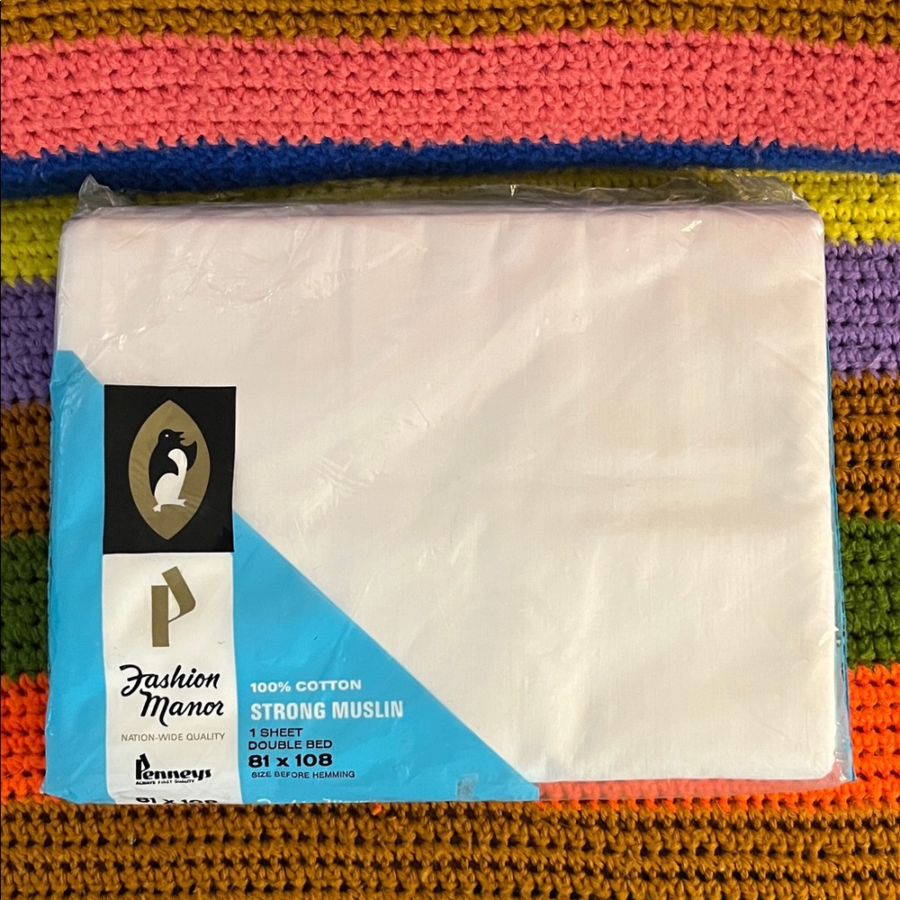 VTG PENNEYS Fashion Manor Muslin 100% Cotton White Flat Full Sheet  81” x 108”